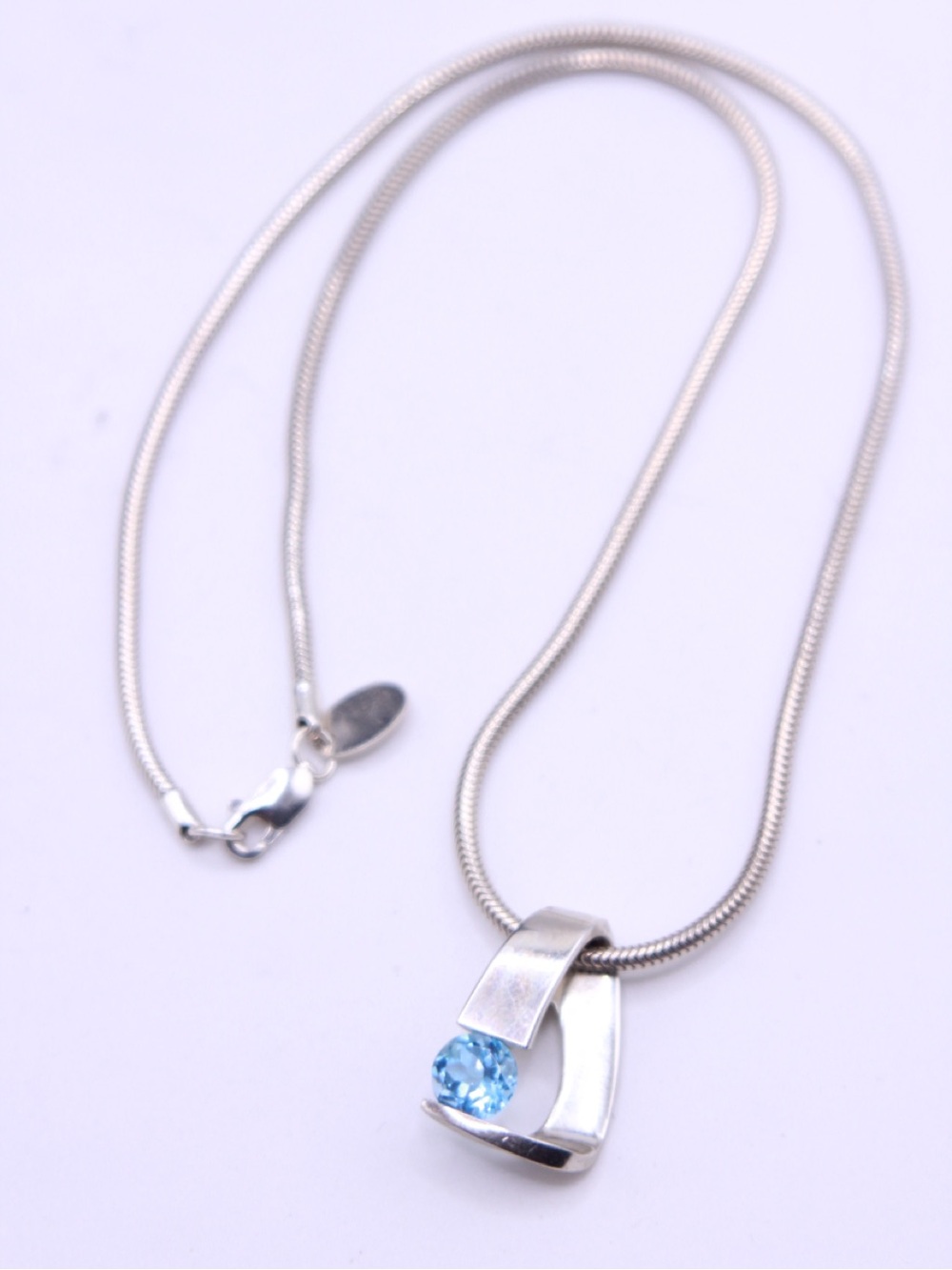 David Worcester Swiss Blue Topaz Argentium Silver Modern Pendant Necklace